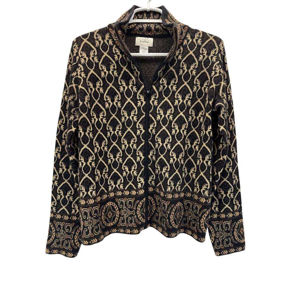 Vintage Neiman Marcus 100% Cashmere Damask Cardigan Jacket Sweater L